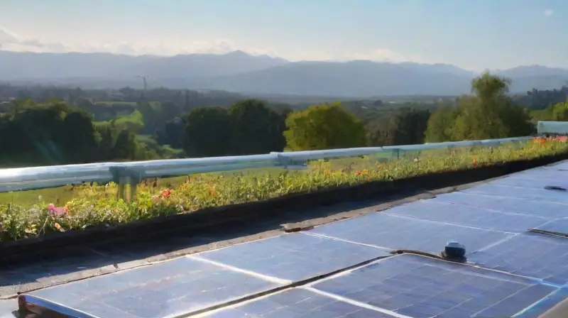 Tejado soleado con paneles solares brillantes