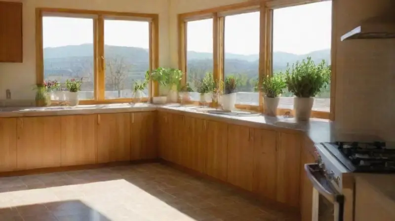 Cocina soleada con planes de energía renovable