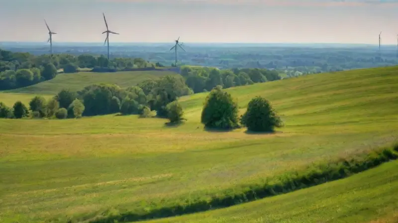 Paisaje verde con energía renovable y luz