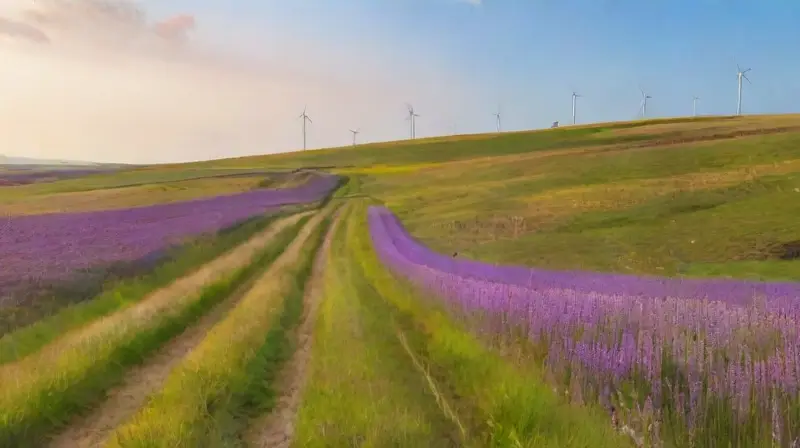 Paraje idílico de energía renovable y naturaleza