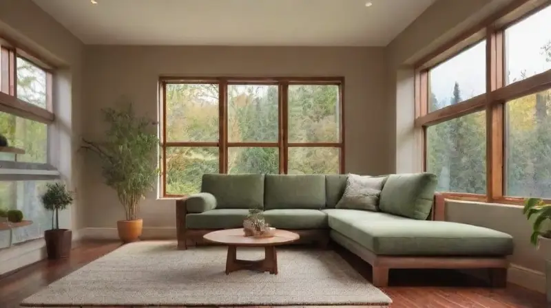 Sala moderna y acogedora, sostenible y armoniosa