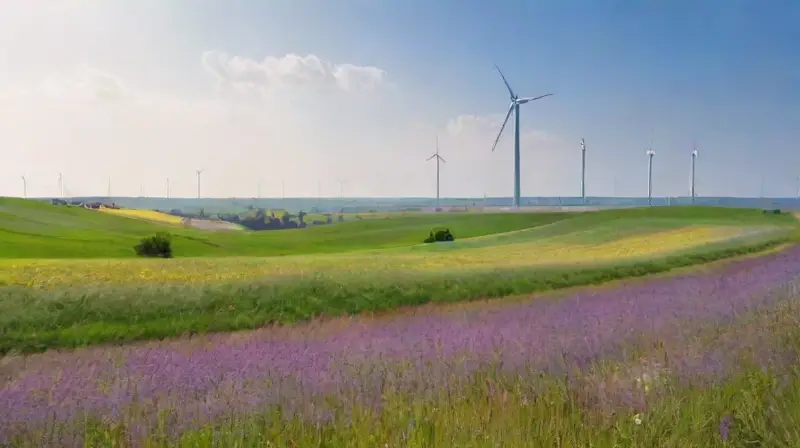Energía eólica en un paisaje vibrante